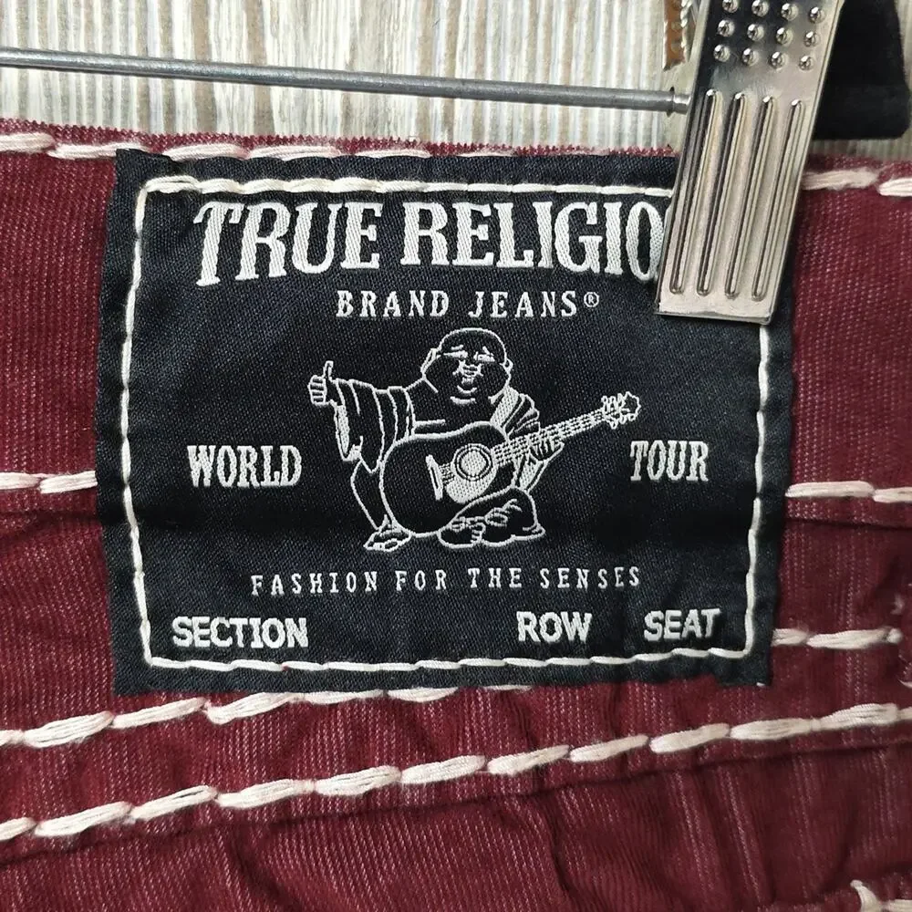 True Religion Ricky Super T Micro Corduroy Relaxed Straight Pants Red Mens 32